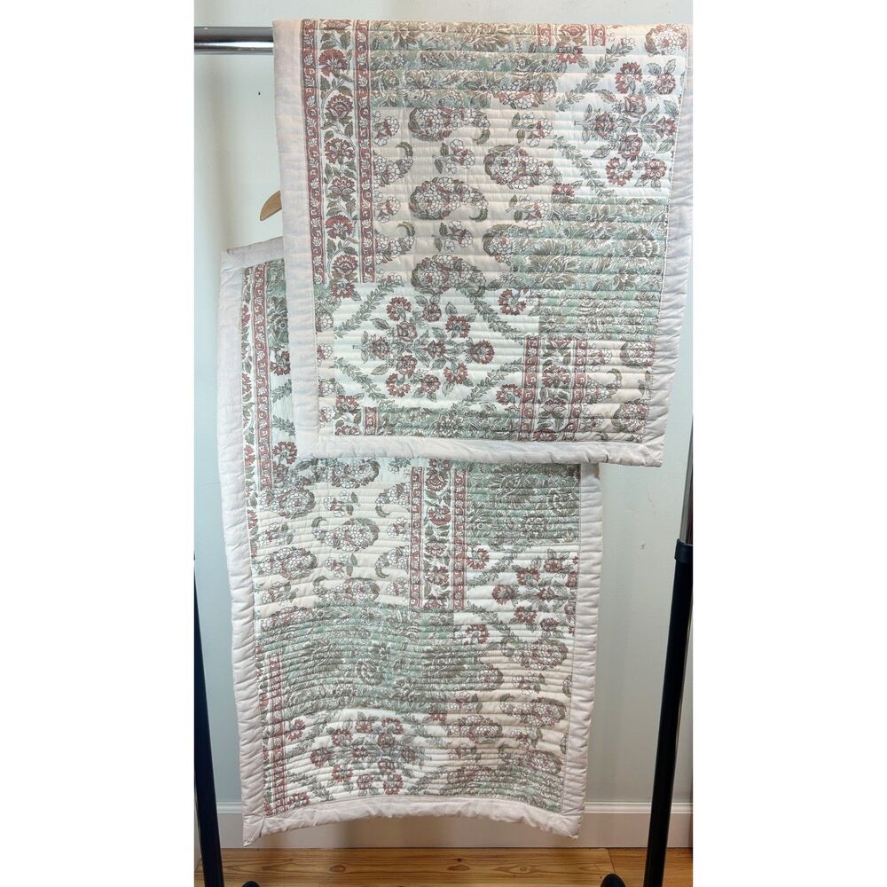 Peri Home King Quilted 100% Cotton Pillow Shams Green Cream Paisley Patchwork